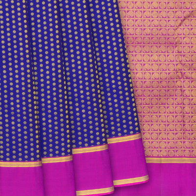 Blue Handloom Kanchipuram Silk Saree With Coin Motifs -Blue
