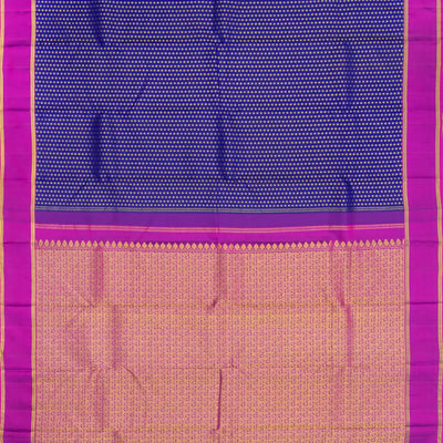 Blue Handloom Kanchipuram Silk Saree With Coin Motifs -Blue