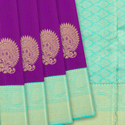Magenta Handloom Kanchipuram Korvai Silk Saree With Floral Butta-Magenta