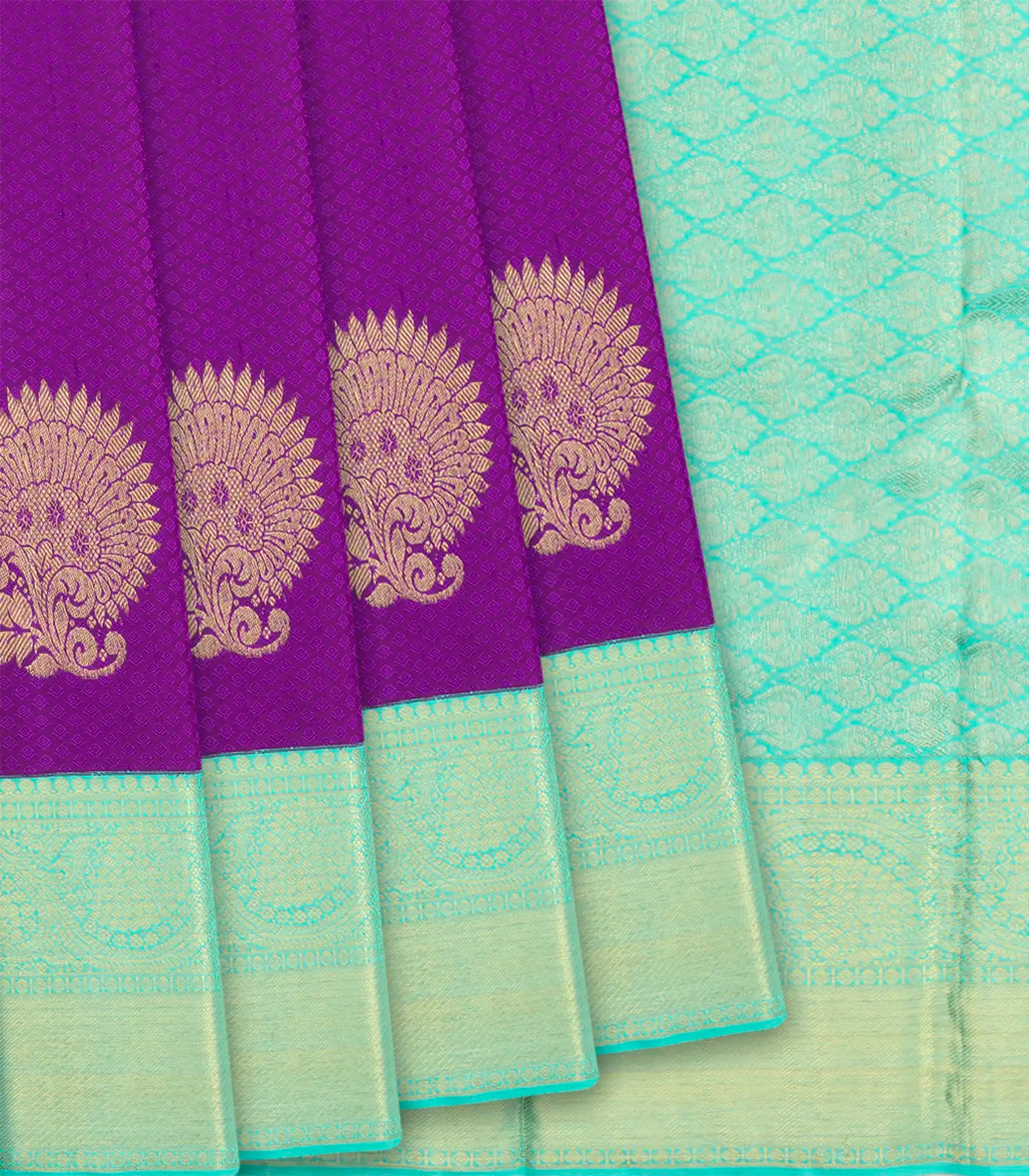 Magenta Handloom Kanchipuram Korvai Silk Saree With Floral Butta-Magenta