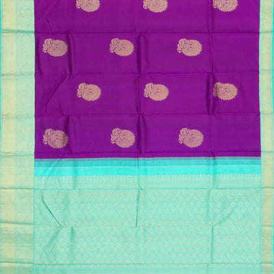 Magenta Handloom Kanchipuram Korvai Silk Saree With Floral Butta-Magenta