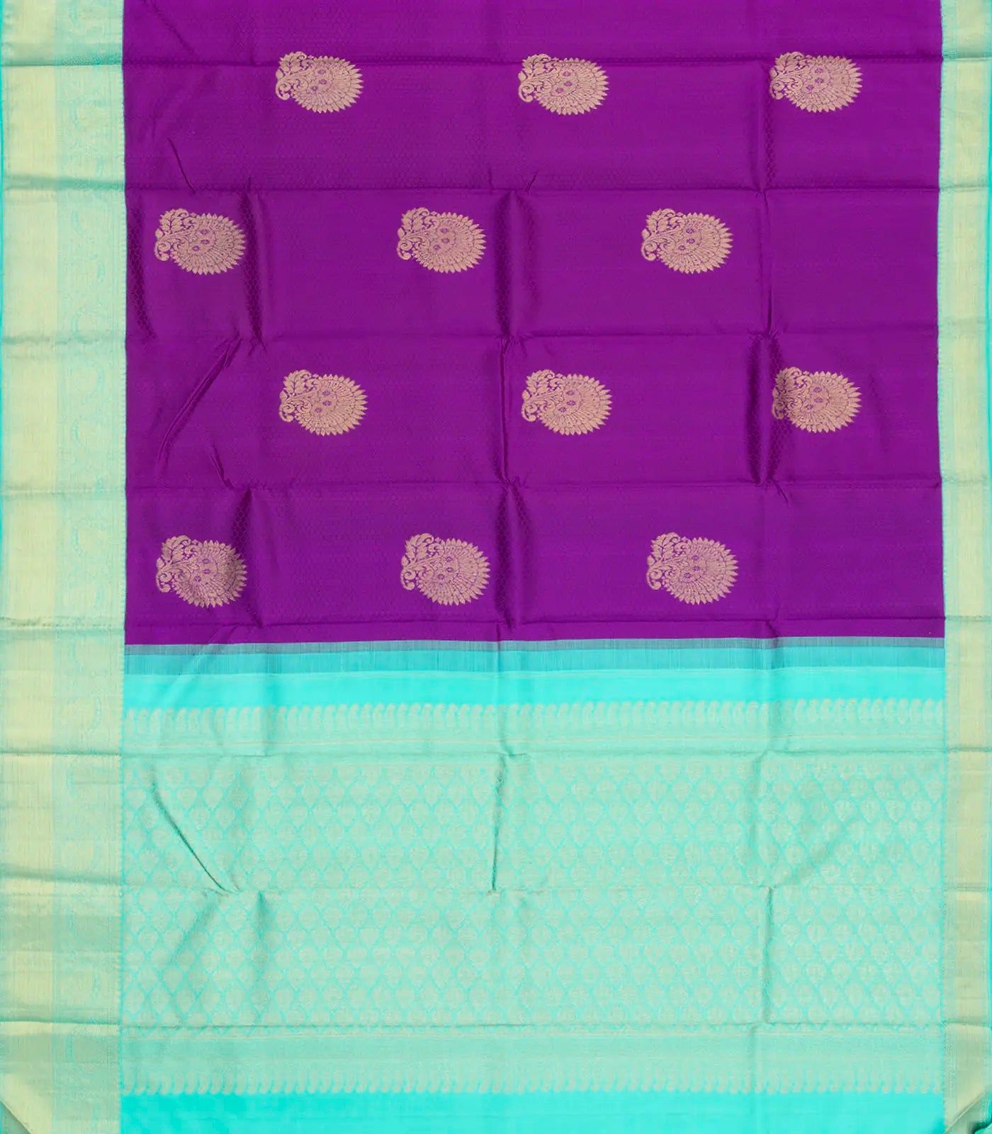 Magenta Handloom Kanchipuram Korvai Silk Saree With Floral Butta-Magenta