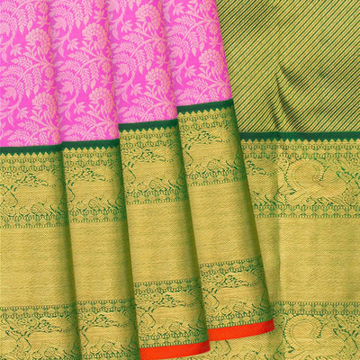 Lavender Handloom Kanchipuram Korvai Silk Saree With Floral Motifs-Lavander