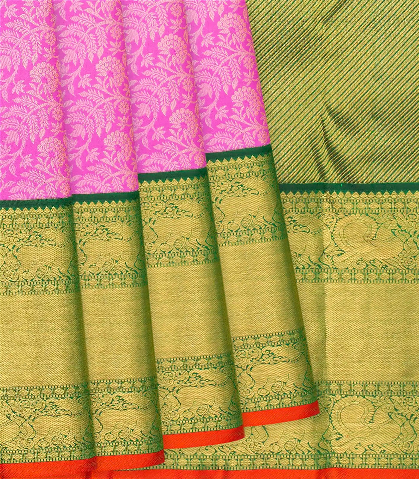 Lavender Handloom Kanchipuram Korvai Silk Saree With Floral Motifs-Lavander