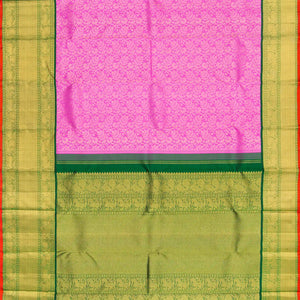 Lavender Handloom Kanchipuram Korvai Silk Saree With Floral Motifs-Lavander