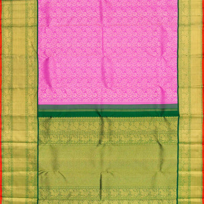 Lavender Handloom Kanchipuram Korvai Silk Saree With Floral Motifs-Lavander