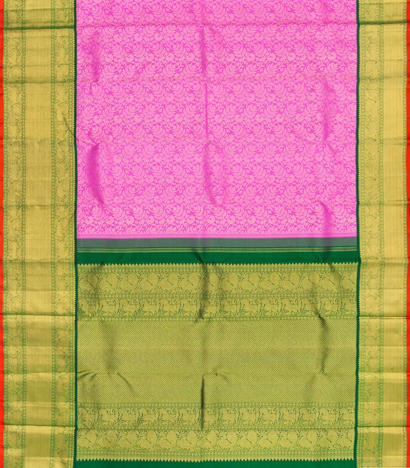 Lavender Handloom Kanchipuram Korvai Silk Saree With Floral Motifs-Lavander