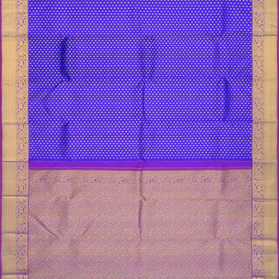 Blue Handloom Kanchipuram Silk Saree With Floral Motifs & Magenta Pallu-Blue