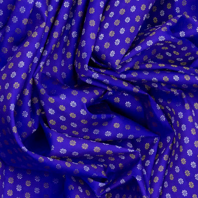 Blue Handloom Kanchipuram Silk Saree With Floral Motifs & Magenta Pallu-Blue