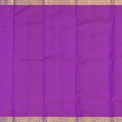 Blue Handloom Kanchipuram Silk Saree With Floral Motifs & Magenta Pallu-Blue