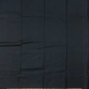 Black Handloom Kanchipuram Korvai Silk Saree With Stripes & Temple Border-Black