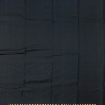 Black Handloom Kanchipuram Korvai Silk Saree With Stripes & Temple Border-Black