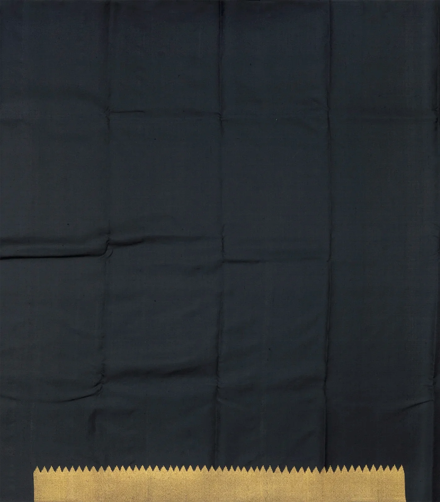 Black Handloom Kanchipuram Korvai Silk Saree With Stripes & Temple Border-Black