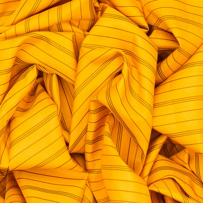 Yellow Handloom Kanchipuram Korvai Silk Saree With Stripes & Purple Temple Border-Yellow