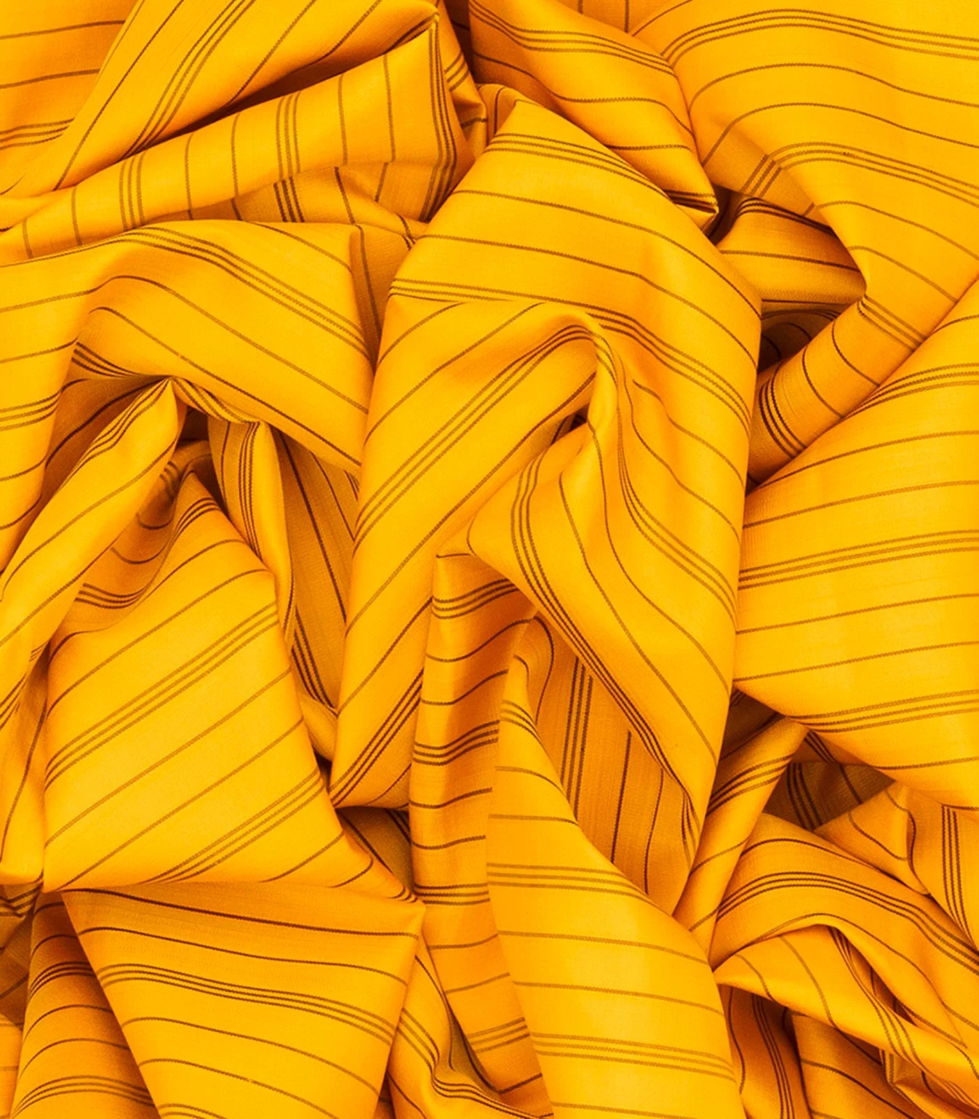 Yellow Handloom Kanchipuram Korvai Silk Saree With Stripes & Purple Temple Border-Yellow