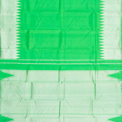 Light Green Handloom Kanchipuram Korvai Silk Saree With Temple Border-Light Blue