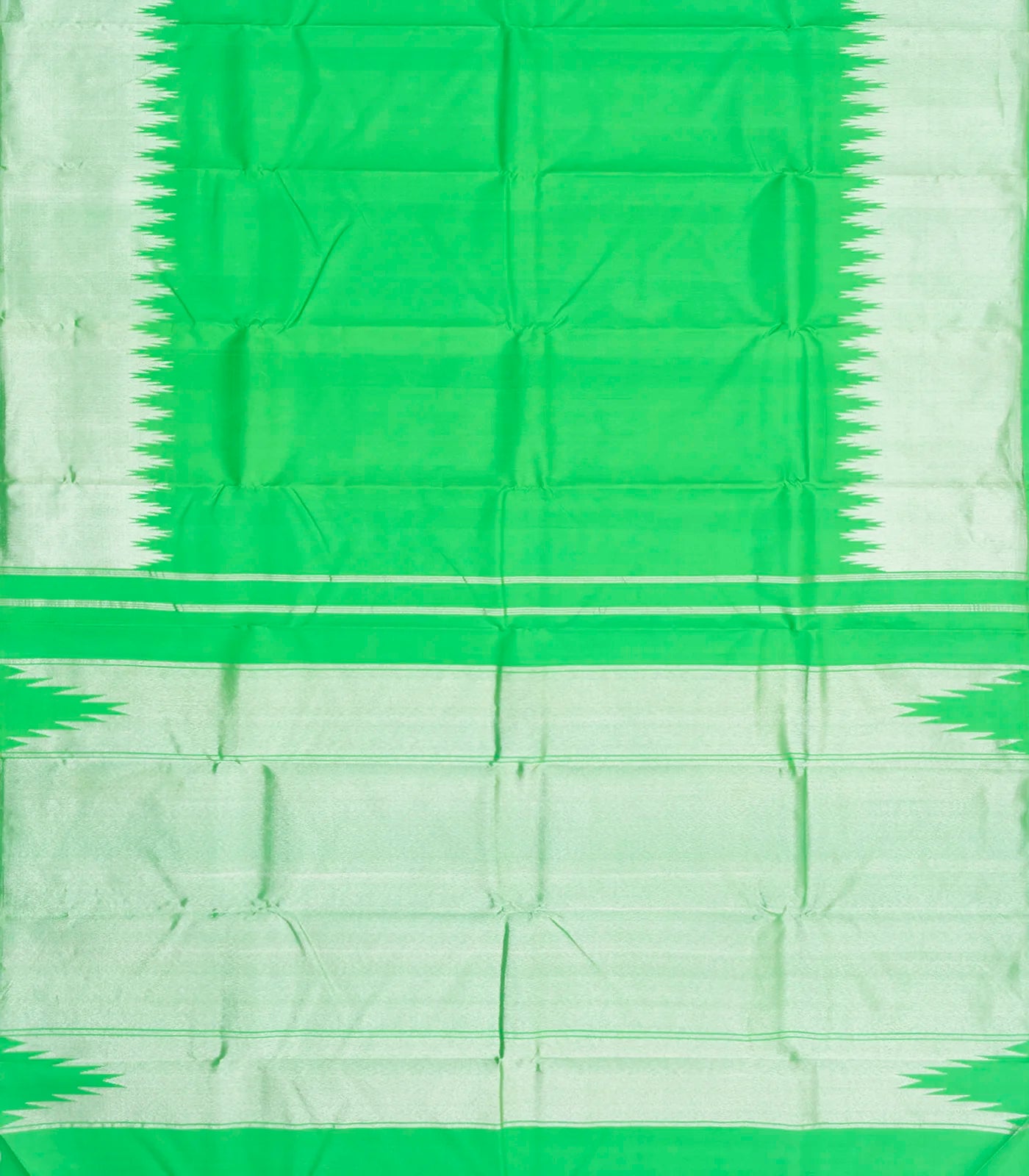 Light Green Handloom Kanchipuram Korvai Silk Saree With Temple Border-Light Blue