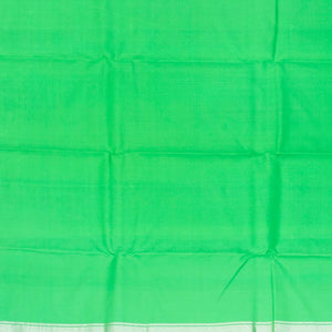 Light Green Handloom Kanchipuram Korvai Silk Saree With Temple Border-Light Blue