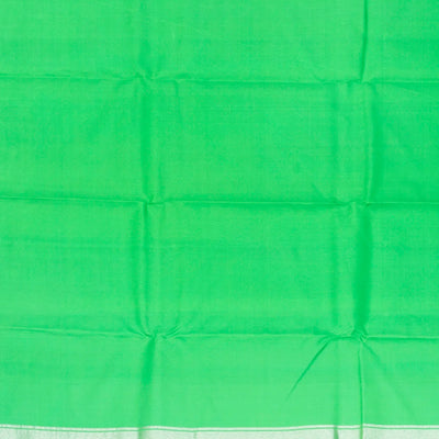 Light Green Handloom Kanchipuram Korvai Silk Saree With Temple Border-Light Blue