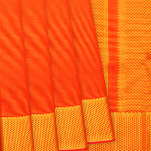 Orange Handloom Kanchipuram Vairaoosi Silk Saree With Half Diamond Motifs In Border-Orange