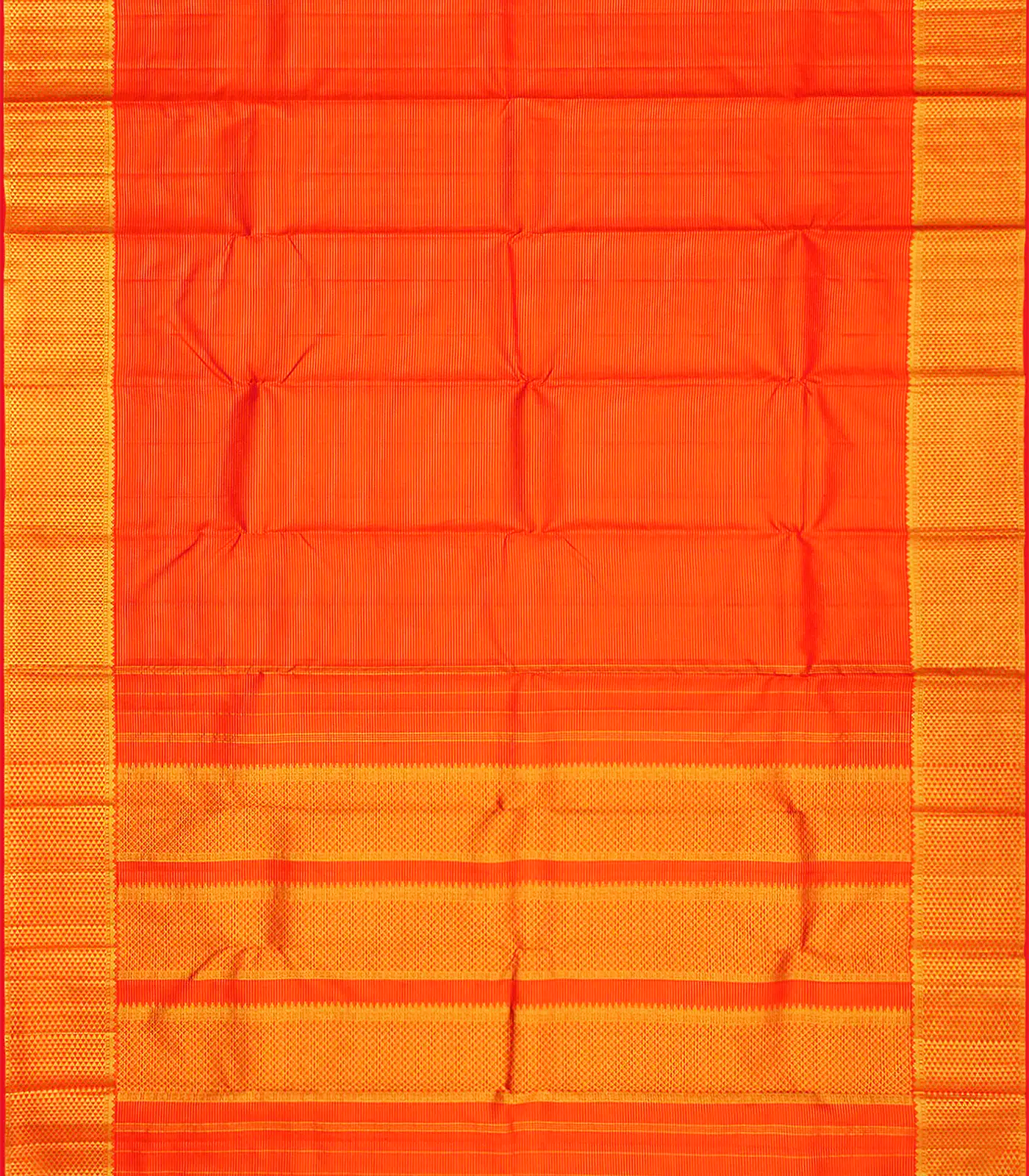 Orange Handloom Kanchipuram Vairaoosi Silk Saree With Half Diamond Motifs In Border-Orange