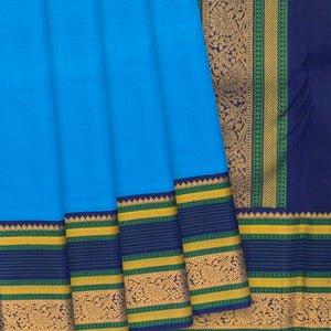 Sky Blue Handloom Kanchipuram Korvai Silk Saree With Floral Vine Motifs In Border-Sky Blue