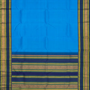 Sky Blue Handloom Kanchipuram Korvai Silk Saree With Floral Vine Motifs In Border-Sky Blue