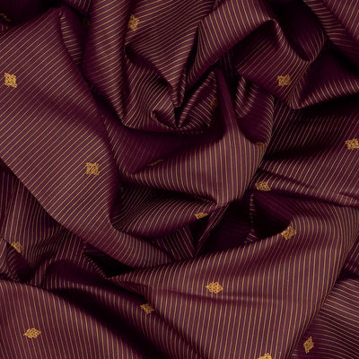 Maroon Handloom Kanchipuram Silk Saree With Stripes & Elephant Motifs In Border-Maroon