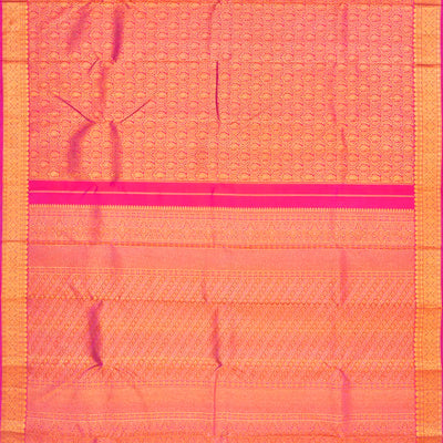Pink Handloom Kanchipuram Silk Saree With Mango Zari Motifs-Pink