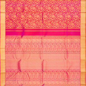 Hot Pink Handloom kanchipuram Silk Saree With Floral Vine Zari Motifs-Hot Pink