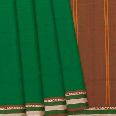 Dark Green Handloom Kanchipuram Silk Saree With Brown Pallu-Dark Green