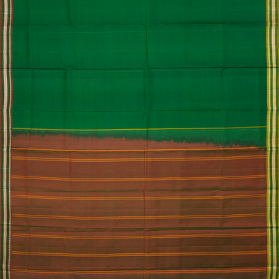 Dark Green Handloom Kanchipuram Silk Saree With Brown Pallu-Dark Green