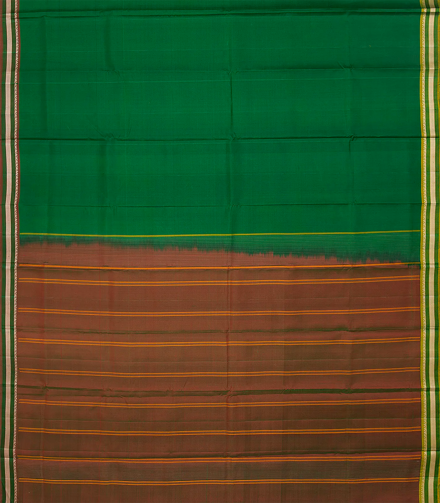 Dark Green Handloom Kanchipuram Silk Saree With Brown Pallu-Dark Green