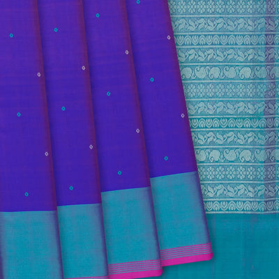 Purple Handloom Kanchipuram Silk Saree With Coin Motifs-Purple