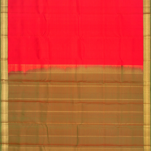 Red Handloom Kanchipuram Silk Saree With Checks & Green Pallu-Red