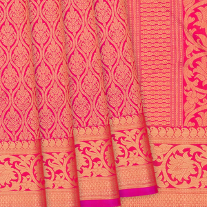 Pink Handloom Kanchipuram Silk Saree With Floral Jaal Zari Motifs-Pink