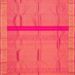 Pink Handloom Kanchipuram Silk Saree With Floral Jaal Zari Motifs-Pink