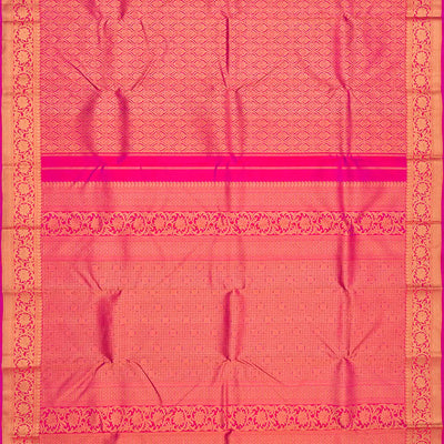 Pink Handloom Kanchipuram Silk Saree With Floral Jaal Zari Motifs-Pink