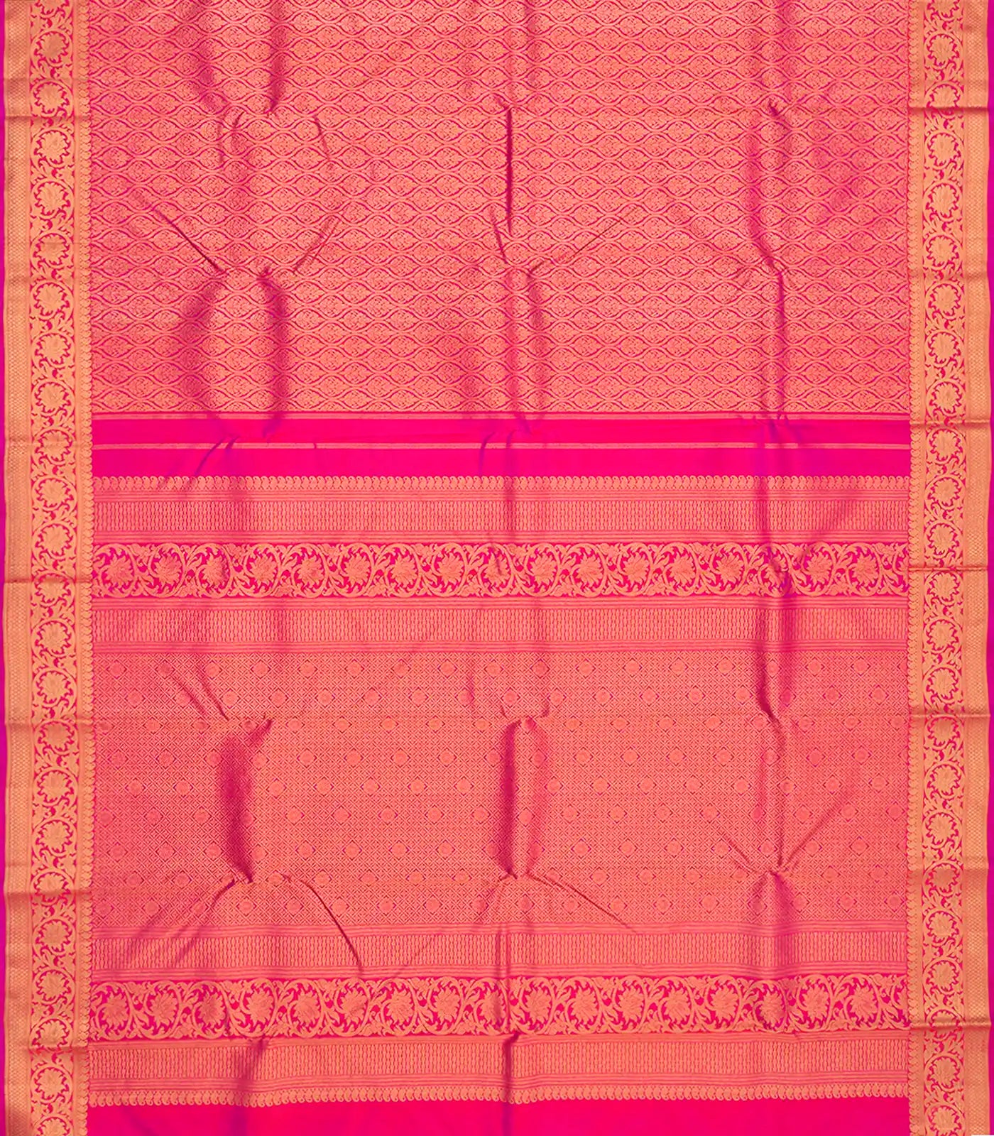 Pink Handloom Kanchipuram Silk Saree With Floral Jaal Zari Motifs-Pink