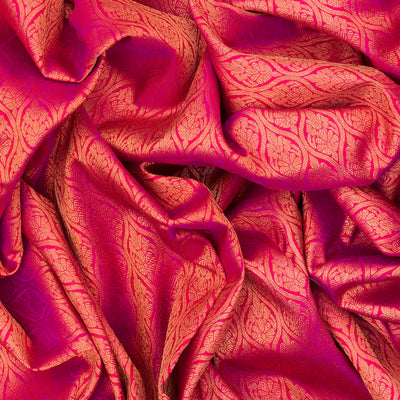 Pink Handloom Kanchipuram Silk Saree With Floral Jaal Zari Motifs-Pink