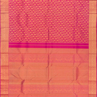 Pink Handloom Kanchipuram Silk Saree With Floral & Annam Motifs-Pink