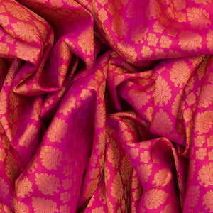 Pink Handloom Kanchipuram Silk Saree With Floral & Annam Motifs-Pink