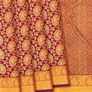 Maroon Handloom Kanchipuram Silk Saree With Mango Vine Zari Brocade-Maroon