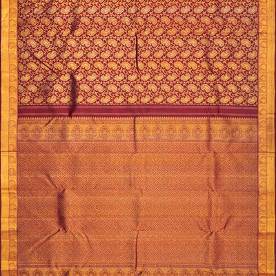 Maroon Handloom Kanchipuram Silk Saree With Mango Vine Zari Brocade-Maroon