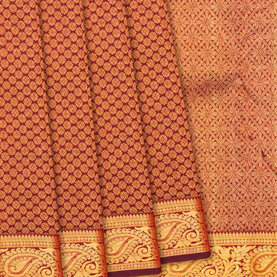 Maroon Handloom Kanchipuram Silk Saree With Kamalam Zari Brocade-Maroon