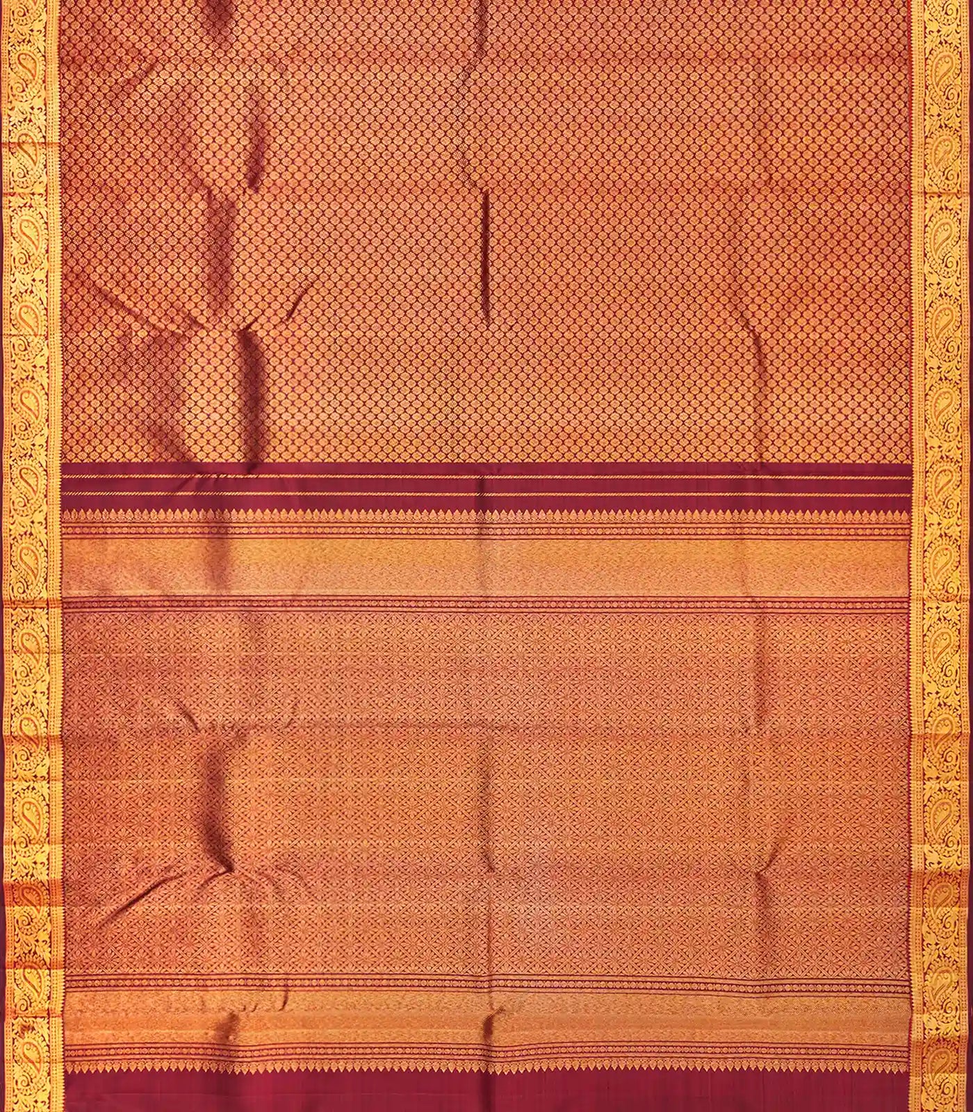 Maroon Handloom Kanchipuram Silk Saree With Kamalam Zari Brocade-Maroon