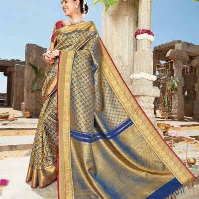Indigo Handloom Natural Dyed Kanchipuram Lino Light Silk Saree