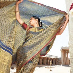 Indigo Handloom Natural Dyed Kanchipuram Lino Light Silk Saree