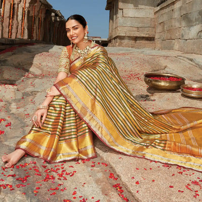 Multi Colour Handloom Natural Dyed Kanchipuram Udal Pettu Revival Silk Saree