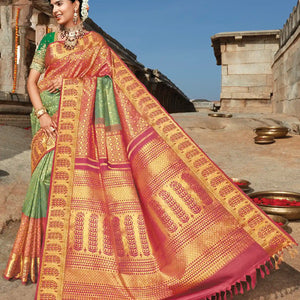 Green Handloom Natural Dyed Kodali Karuppur Inspired Kanchipuram Revival Silk Saree